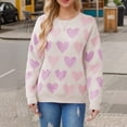 thumbnail image 2 of Rohuuque Women's Long Sleeve Crewneck Sweater Fall Heart Printed Cute Loose Knitted Pullover Tops Trendy Comfortable Blouse Beige, 2 of 4