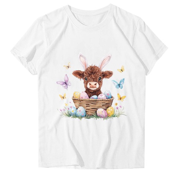 QQAMB Women Happy Easter T-Shirt Cute Easter Graphic Tee Easter Day Casual Crewneck Short Sleeve Tops White XL