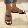 thumbnail image 3 of Xucatan Women's Faux Suede Slides, Round Toe Open Toe Flat Sandals with Elastic Back Strap, Padded Insole Casual Slippers, Versatile Summer Beach Footwear Gift, 3 of 9