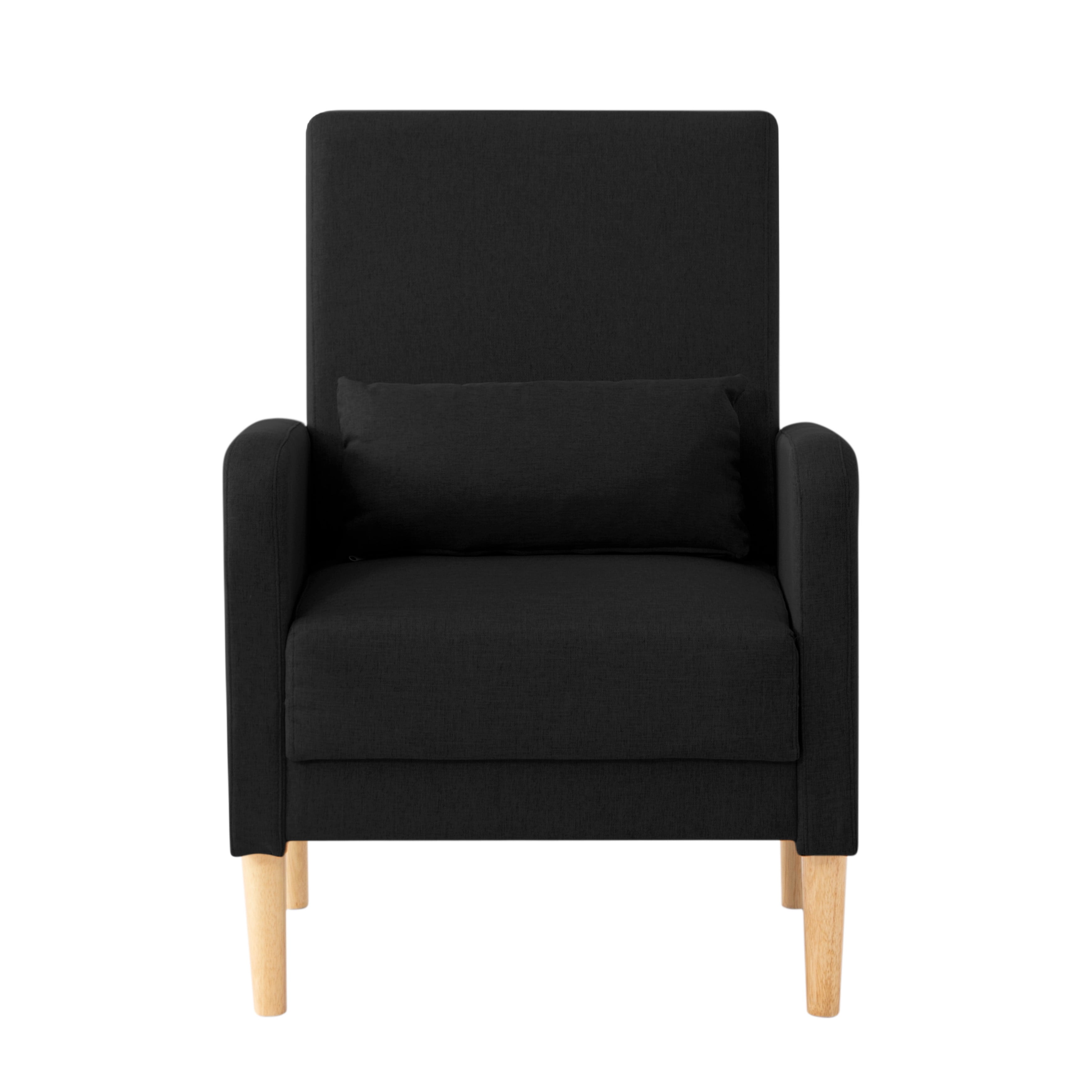 BSHTI Mid-Century Wood Accent Chair with Backrest and Armrest, Modern Upholstered Chair in Linen Fabric, Upholstered Dining Chair with Solid Wood Legs for Reading Nook, Apartment