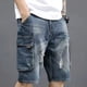 thumbnail image 2 of Pantalones cortos vaqueros rectos para hombre con bolsillos, pantalones vaqueros cortos holgados para hombre, pantalones anchos sueltos, ropa de calle emo, moda Y2k, botones azules retro, 2 of 5