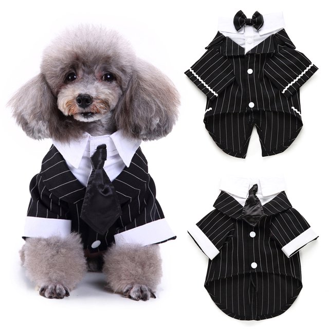 Yesbay Pet Dog Puppy Formal Tuxedo Suit Striped Wedding Bow Tie Jacket