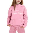 thumbnail image 5 of Conjunto de sudadera con capucha de manga larga para niños con estampado en forma de corazón y pantalones deportivos con lazo en las piernas, conjunto deportivo informal de dos piezas para niños, poli, 5 of 5