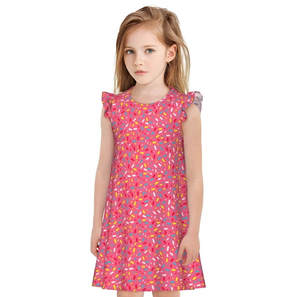 Balery Colorful Sprinkles Donuts Camisón de princesa para niñas, pijama de algodón con mangas abullonadas, suave y bonito.-Large