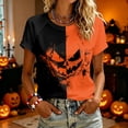 thumbnail image 2 of Women's Halloween Shirt Short Sleeve Graphic Tee, Soft Halloween T-Shirt Ghost Pumpkin Top for Fall Casual and Trick-Or-Treat 02-Yellow M, 2 of 5