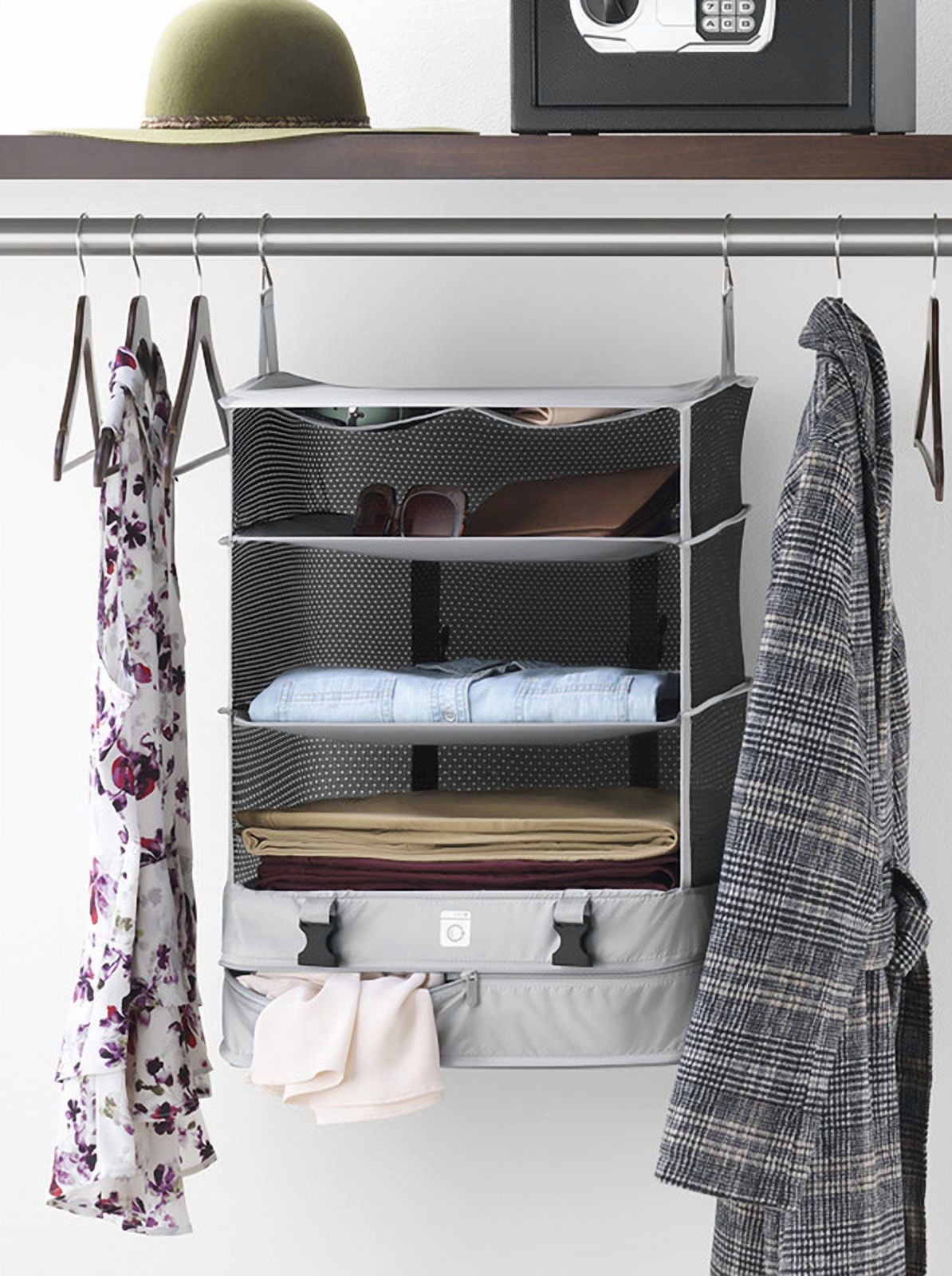 Whitmor 3-Tier Packable Hanging Closet Organizer for Travel in Gray