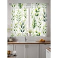 thumbnail image 4 of Sheer Curtains 63 Inch Length 2 Panels Set for Bedroom, Green Leaves Semi Sheer Curtains for Windows, Summer Botanical Farmhouse Leaf Watercolor Voile Window Treatments Rod Pocket Curtain, 4 of 7