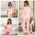 thumbnail image 6 of Womens Silk Pajama Sets Long Sleeve Satin Pajamas Set for Women Classic Button Down Silk Pajamas Women Satin Sleepwear Set Womens Soft Loungewear Set with Long Pants, S-XL (Pink), 6 of 13