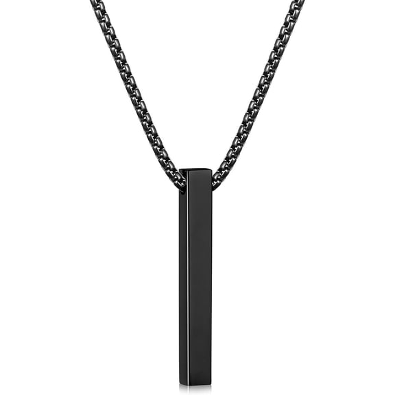 Pendant Necklace for Men, Silver Tone/Gold /Black Mens Pendant Necklaces with 2.5 mm Box Chain, Stainless Steel Bar Chain, 23 Inches