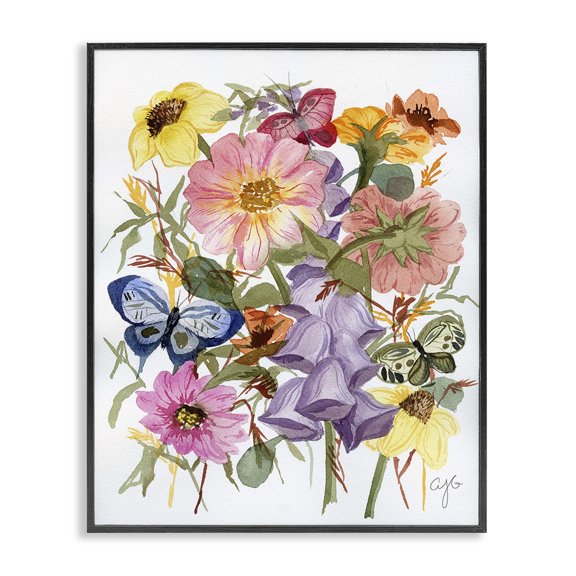 Stupell Industries Eclectic Mixed Florals & Butterflies Black Framed Giclee Art, 11 x 14, by Alexandria Gilbert Kincaid