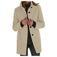 thumbnail image 1 of Women's Autumn Winter Solid Color Button Up Stand Collar Wool Coat for Stylish Ladies, 1 of 4