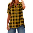 thumbnail image 2 of Ruimatai Women's Casual V-Neck Checkered Button-Up Shirt Loose Fit Short Sleeve Blouse for Summer, 2 of 7