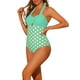 thumbnail image 4 of Monokini de una pieza con escote halter de lunares para mujer, control de abdomen, corte y tirantes, trajes de baño, pequeño, verde, 4 of 5
