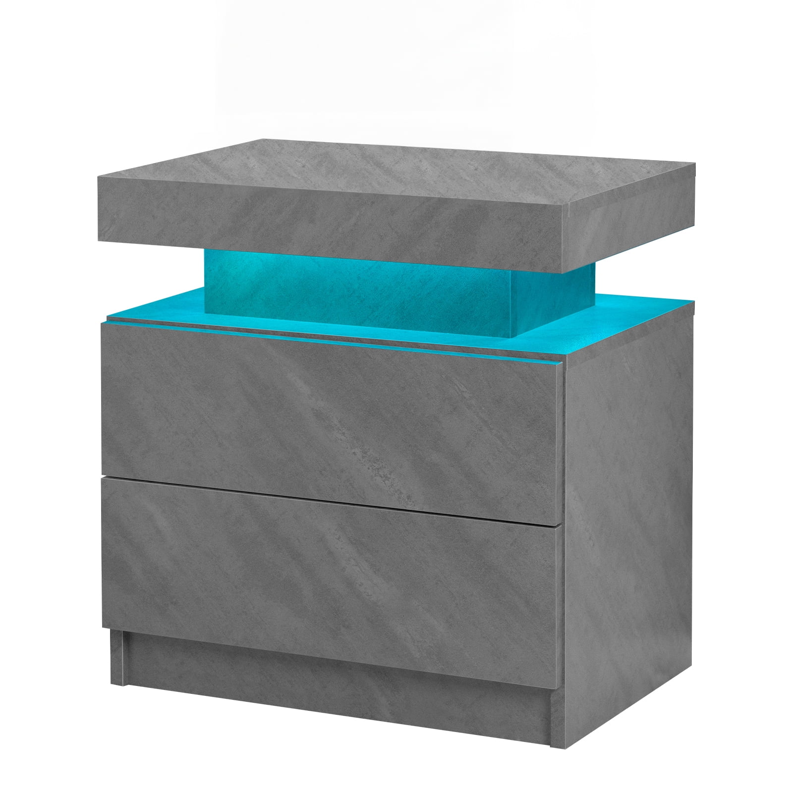 Nightstand LED Bedside Table Cabinet Lights Modern End Side with 2 Drawers for Bedroom (Deep Gray)