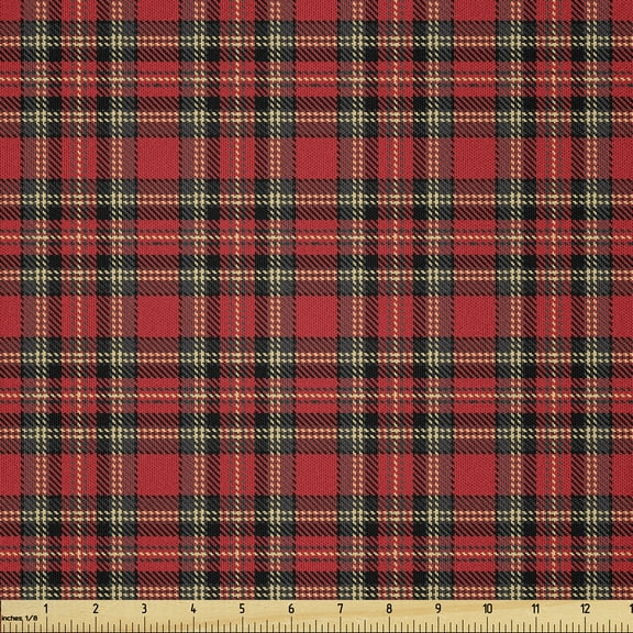 Ambesonne Christmas Plaid Fabric by the Yard Microfiber, Scottish Squares, 3 Yards, Dark Pink Taupe Beige