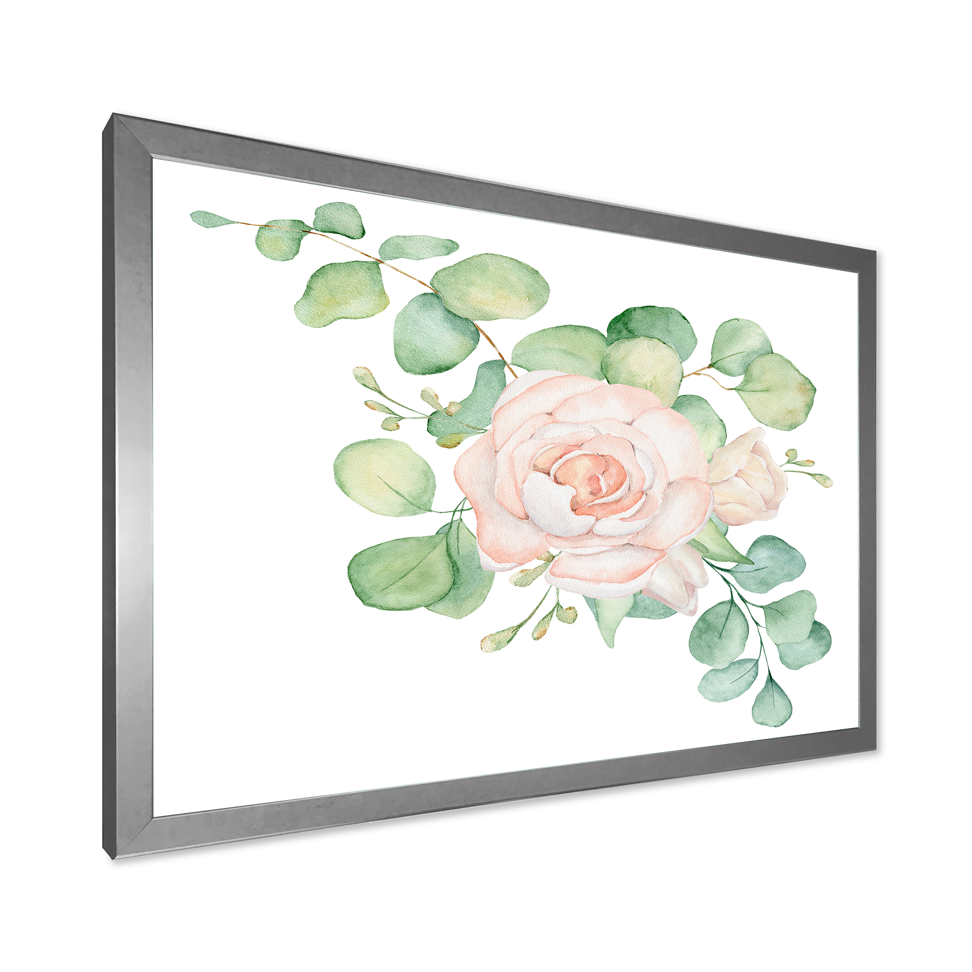 Designart 'Bouquet of Pink Roses Flowers and Eucalyptus Leaves' Traditional Framed Art Print