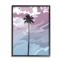 Stupell Industries Purple Sunset Tropical Palm Coastal Painting Black Framed Art Print Wall Art