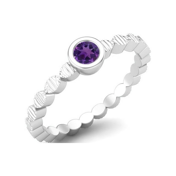Mooneye 925 Sterling Silver 3mm Round Amethyst Stackable Band Women Valentines Day Gifts Ring