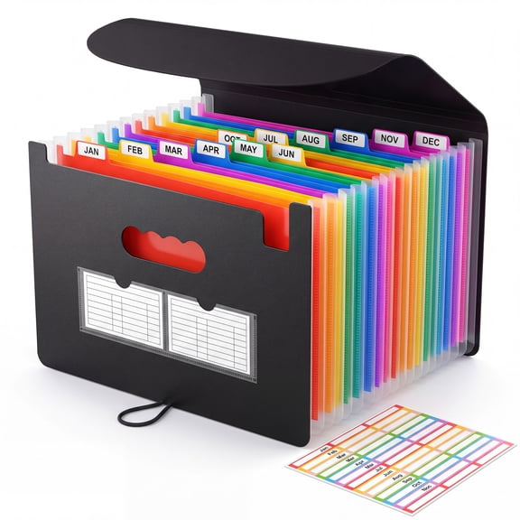 YIKORLUMI File Folder Accordion File Organizer, 25 Pocket Expandable File Organizer with Lid,A4 Document Receipt Organizer Folder for Classroom, Home, Office and Travel, Black