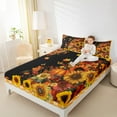 thumbnail image 4 of Feelyou Farmhouse Fall Sunflower Twin Sheet Sets, Pumpkin Leaf Butterfly Twin Fitted Sheet, Teen Child Kid Flat Sheet, Microfiber Bedroom Decor, 3pcs, 4 of 7