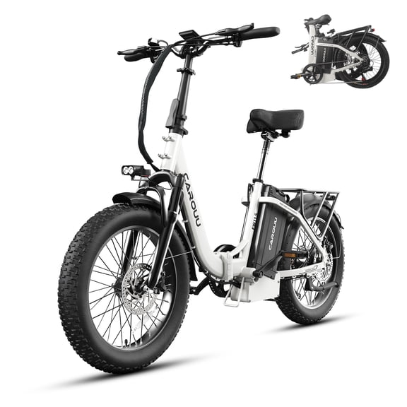 Carouu Folding Electric Bike for Adults with 48V 35Ah Long Range Battery, 750W Motor, 28MPH, 20"x 3.0" Fat Tire Foldable EBike, 7 Speeds, Commuter Cargo Beach Off-Road Ebike with UL2849