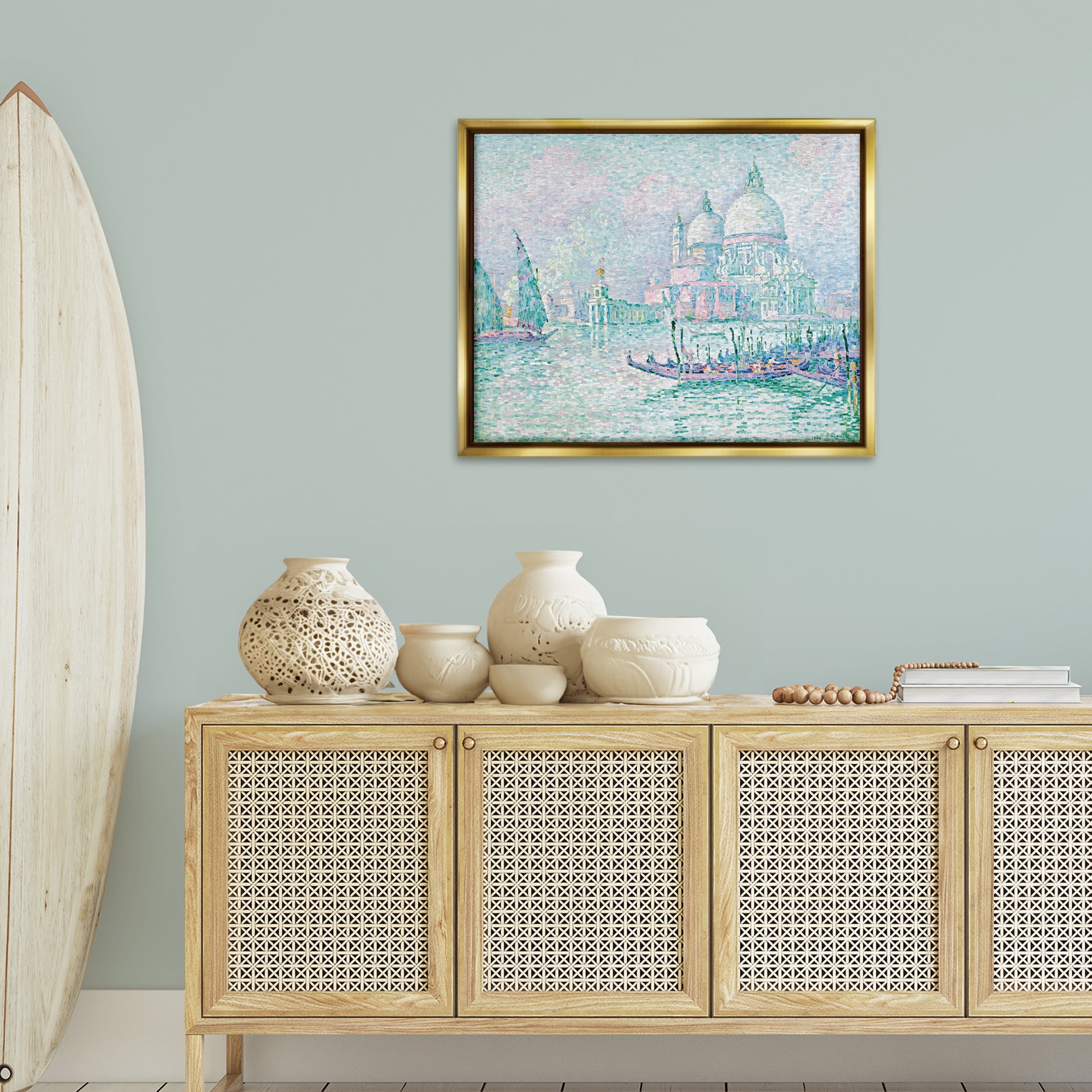 Stupell Industries Classical Venice Signac Painting Landscape & Nature Painting Gold Floater Framed Canvas Art Print Wall Art, 31 x 25