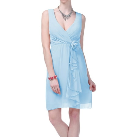 Faship Womens V-Neck Short Formal Dress Sky Blue - 4,Sky