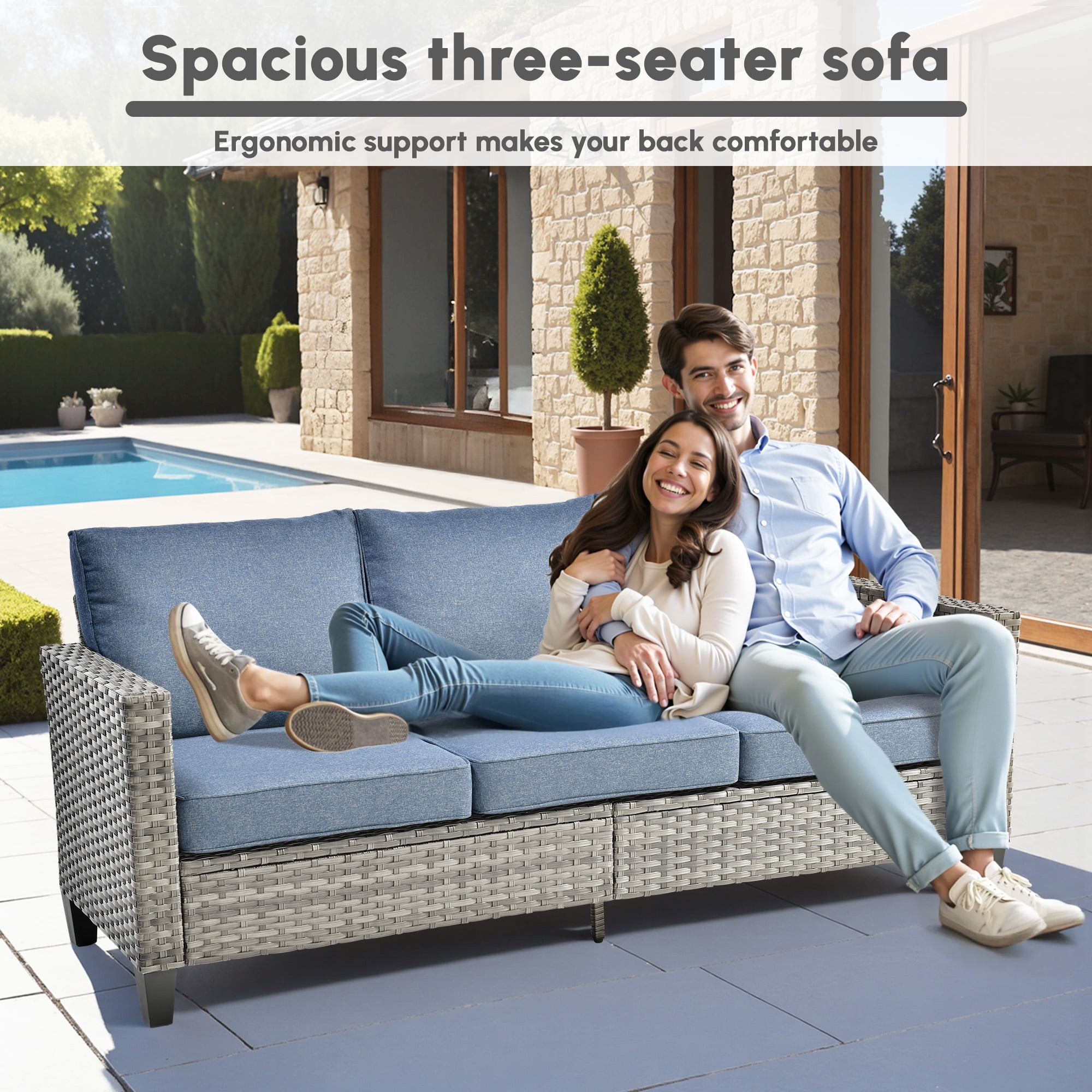 Ovios 9 Pieces Patio Furniture Set with Fire Pit Table Outdoor Conversation All-Weather Rattan Sectional Sofa with Swivel Chairs & Solar Light Table