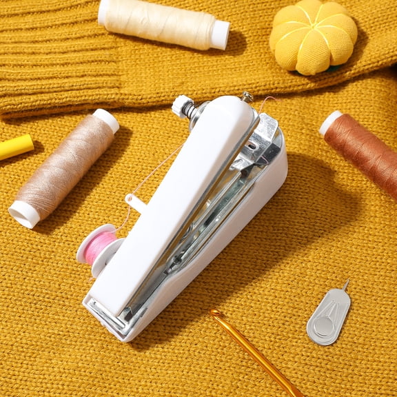 GAXIRE White Portable Handheld Sewing Machine with Stainless Steel Needle for Quick Repairs and Fast Stitching