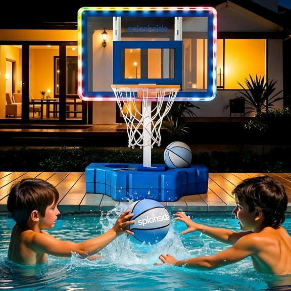 JoyBerri Pool Basketball Hoop – Adjustable Height & Rust-Resistant Poolside Basketball Goal with LED Lights, Premium Balls & Pump | Weatherproof Hoop for Kids & Adults, Indoor/Outdoor Play