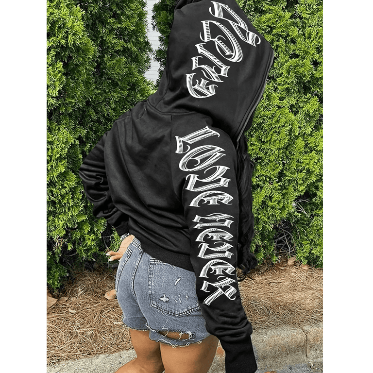 Women's Fleece Black Chrome Hearts Cropped Hoodie - Jacket Makers