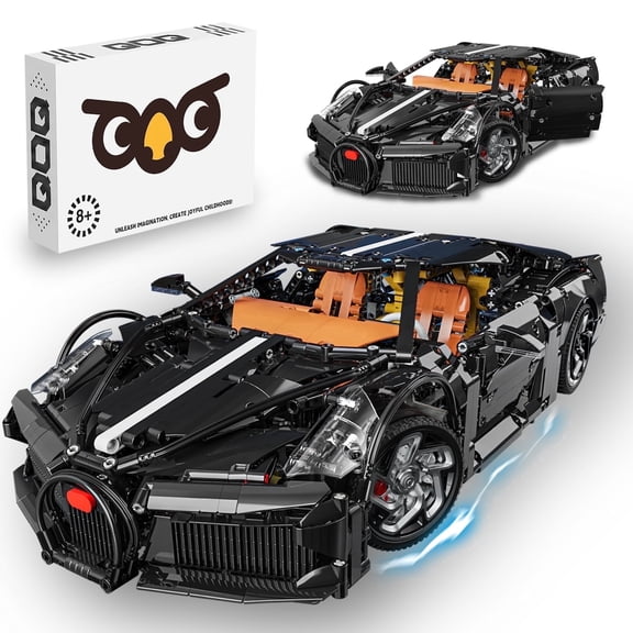 Leimao 1:10 Super Racing Car Building Kit - Black, Realistic Details,Easy Assembly，ABS Material，8  Gift for Car Lovers(1949Pcs）