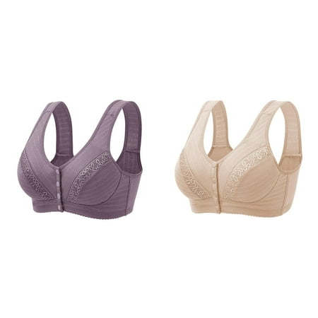 Rinsvye 2 Pcs Womens No Steel Ring Workout Bra Front Close Bra T Padded Sports Bra Back Plus Size Seamless Womens Sports Bras Unlined Bra for Large Wireless Bras for Women Bust