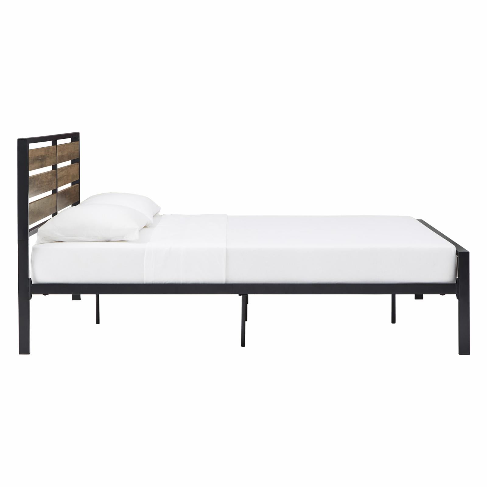 Weston Home Aabir Low Profile Metal and Wood Platform Queen Bed, Brown/Black