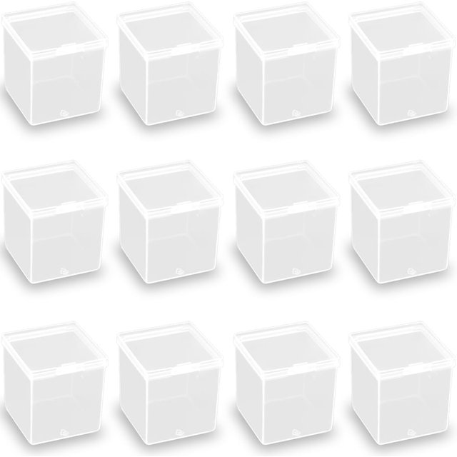12 Pcs Square Clear Plastic Beads Storage Containers Box - Small Plastic Containers for Jewelry Findings and Art Supplies (2.05 x 2.05 x 2.28 Inch)