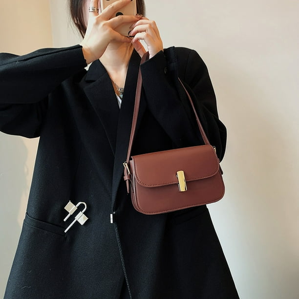 Bolsa Bolso de hombro de cuero de PU retro para mujer Bolsos de mini axilas de color sólido (café) JShteea Para Estrenar