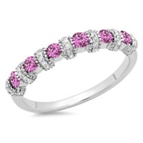 Dazzlingrock Collection 10K Round Pink Sapphire And Diamond Ladies Bridal Wedding Anniversary Band, White Gold, Size 7