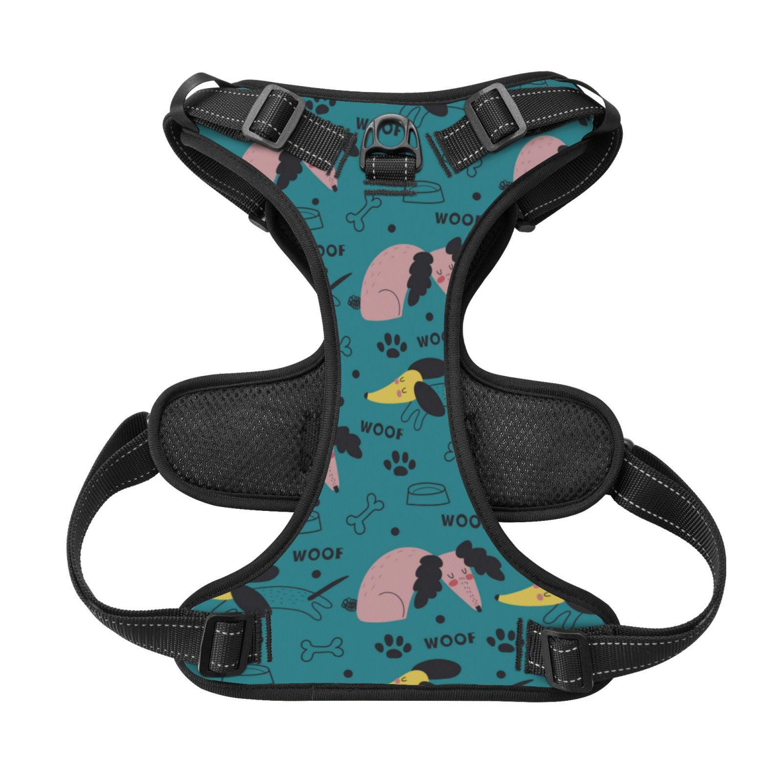 Kdxio Dachshund Dog Print No Pull Dog Harness Adjustable Reflective Oxford Easy Control Medium Large Dog Harness for Training and Everyday-Large
