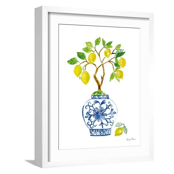 Art.com Lemon Chinoiserie II Art Print by Farida Zaman, White Frame Wall Art, 17" x 21"