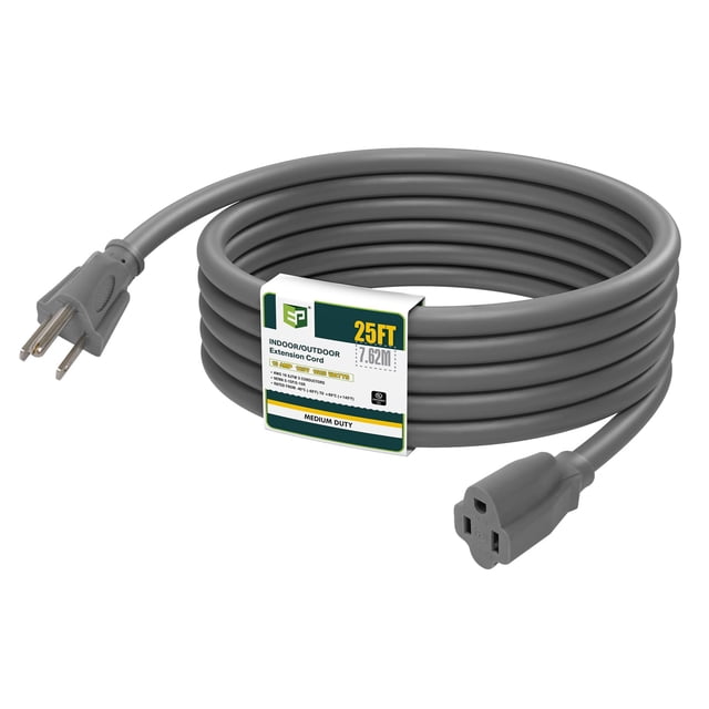 Cable de extensión para exteriores EP SJTW 16/3 de 25 pies con enchufe de 3 clavijas