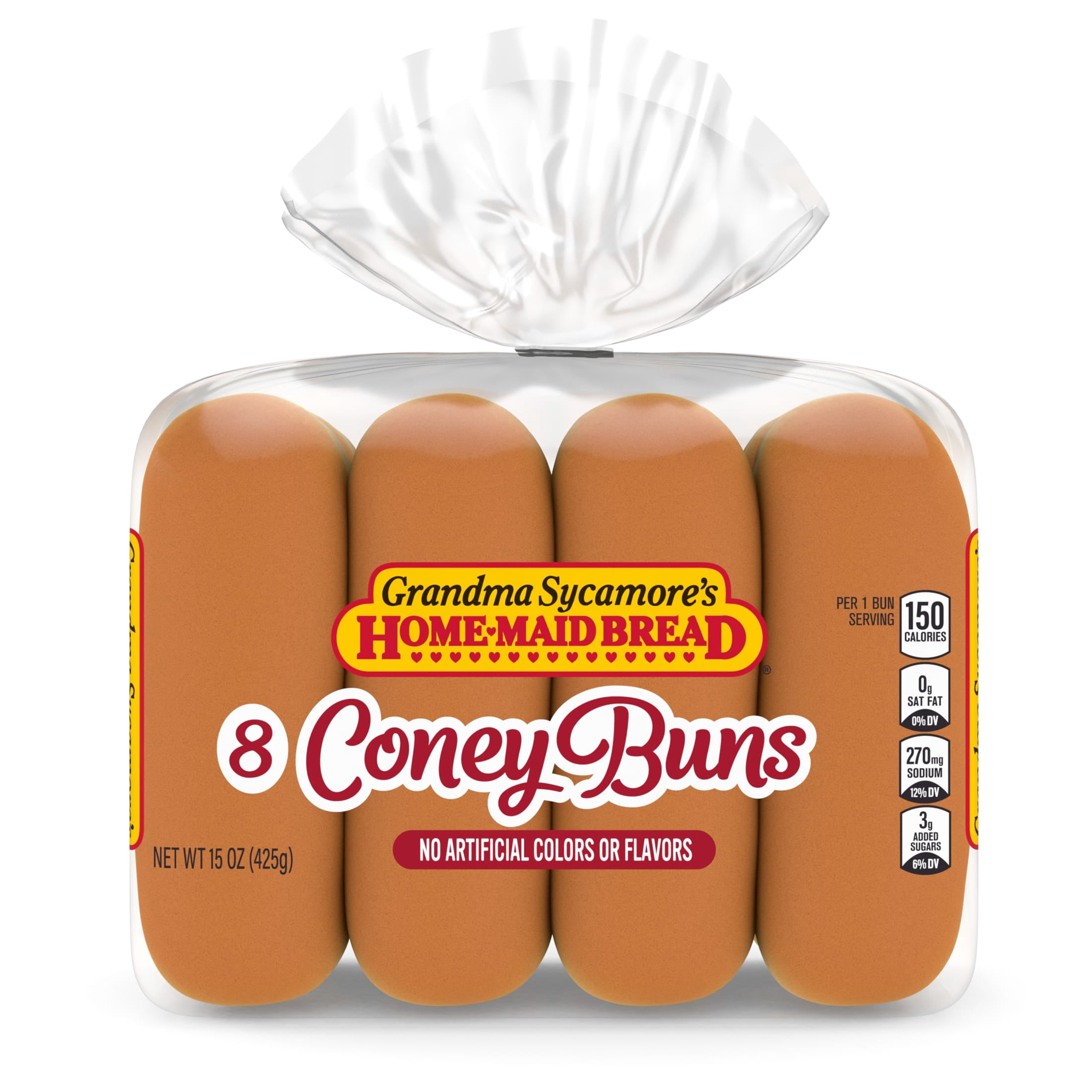 Grandma Sycamore's Coney Buns, 8 count, White Hot Dog Buns, 15 oz Bag
