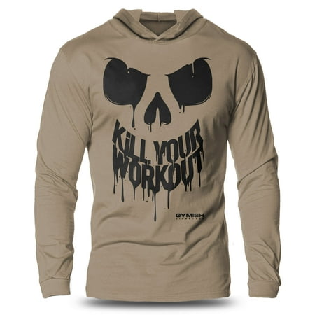 GYMISH Kill Your Workout Lightweight Long Sleeve Hooded T-Shirt for Men – Intense Gym Hoodie, Motivational Fitness Shirt for Lifters