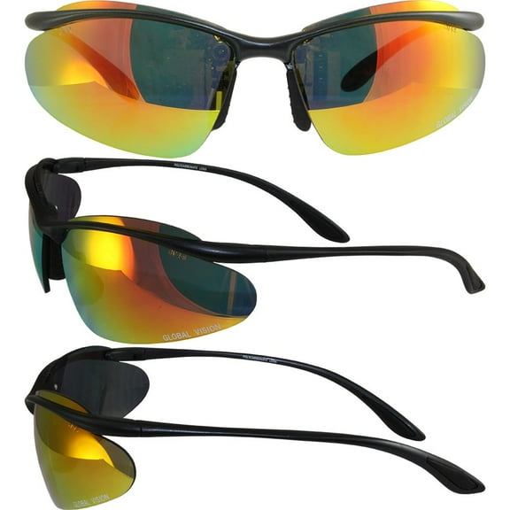Global Vision Hollywood Safety Sunglasses Matte Black Frames G-Tech Red Mirror Lenses ANSI Z87.1 