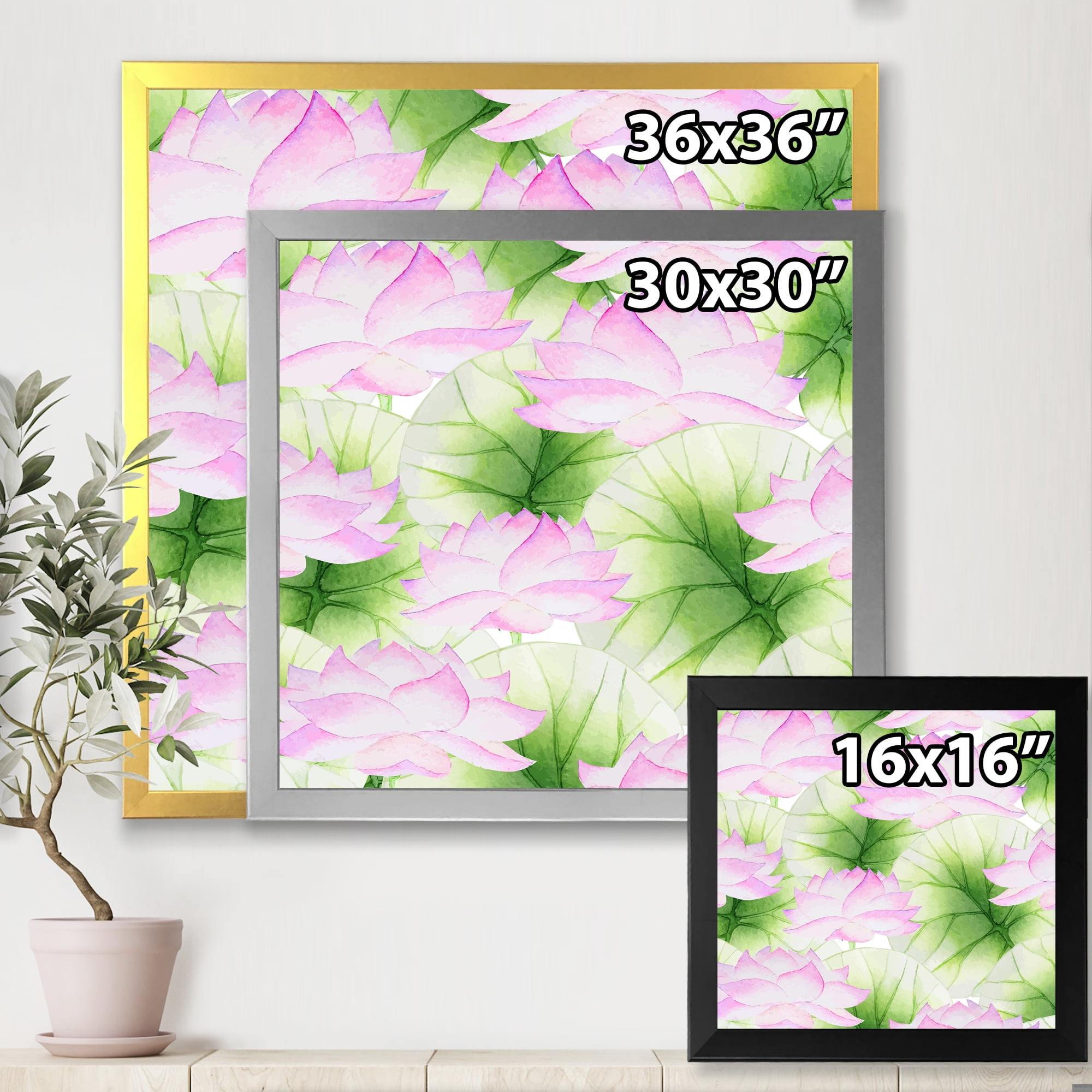 Designart 'Ancient Pink Lotuses In The Pond IX' Traditional Framed Art Print