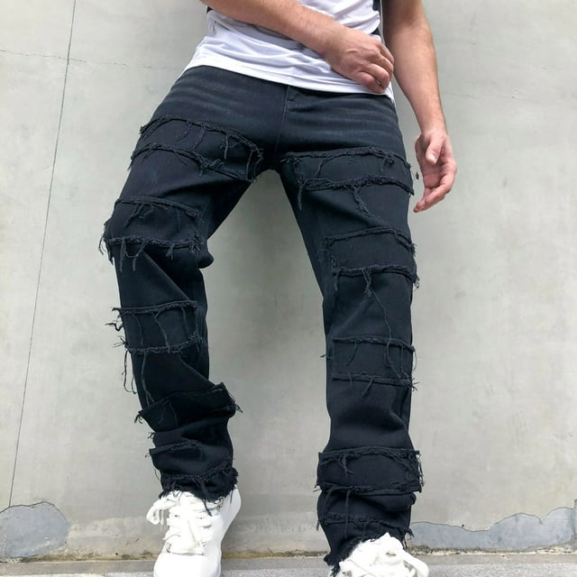 Pantalones largos para hombre, casuales, de mezclilla, de algodón, rectos, rotos, con agujeros, pantalones largos, pantalones para hombre