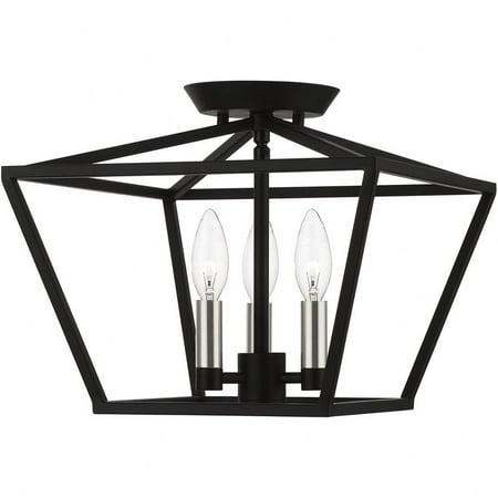 

3 Light Square Semi-Flush Mount in Transitional Style-10.75 inches Tall and 12.5 inches Wide-Black/Brushed Nickel Finish Bailey Street Home
