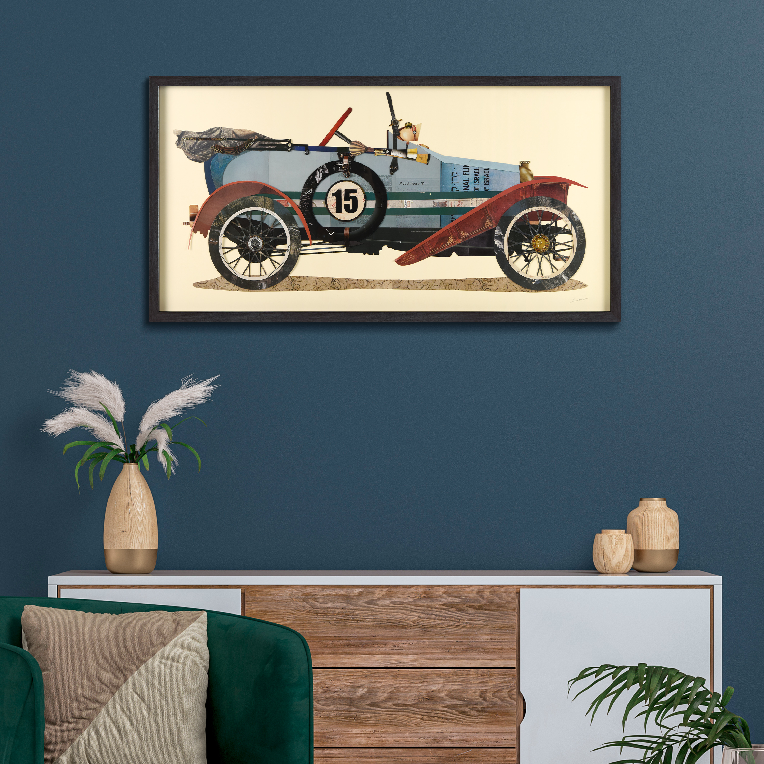 Empire Art Direct Antique Automobile #1 Dimensional Collage Framed Graphic Art Under Glass Wall Art, 25" x 48" x 1.4", Ready to Hang