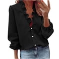 thumbnail image 6 of Staron Women's Short Sleeve V-Neck Ruffle Blouse Casual Loose Plus Size Tops Shirts, Black 3XL, 6 of 7