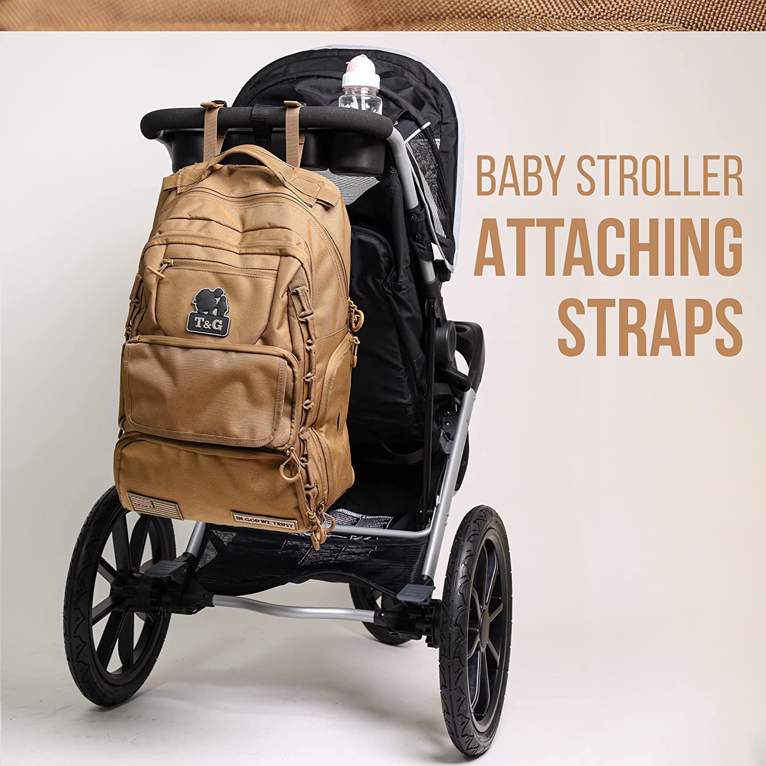 Toddlers And Gunners Dad Diaper Bag, With Diaper Changing Mat, USB Port & Laptop Compartment. Diaper Bag Backpack with Straps for Stroller. Large Diaper Bag for men and women (Coyote Brown)