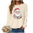 thumbnail image 5 of larppty Santa Print Tops for Women Sweatshirts Funny Family Matching Christmas Shirt Long Sleeve Pullover (Beige, L), 5 of 5